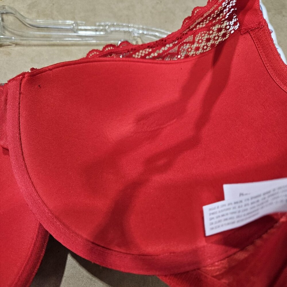 Auden Bra Womens 44DD Red Lace Push Up Comfort Wire Plunge Plus Size Underwire - Picture 13 of 16